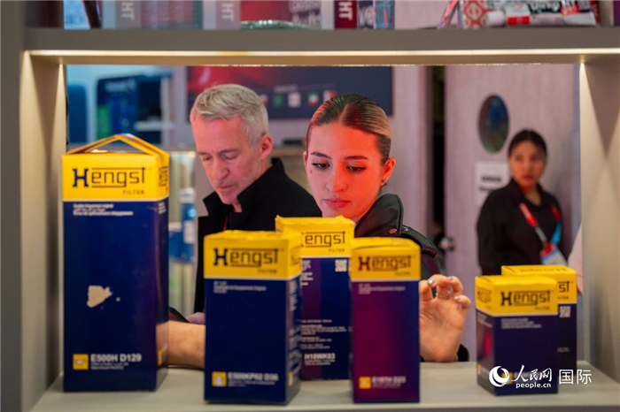 一名观众在观看展品。人民网 塔里克·易卜拉欣摄