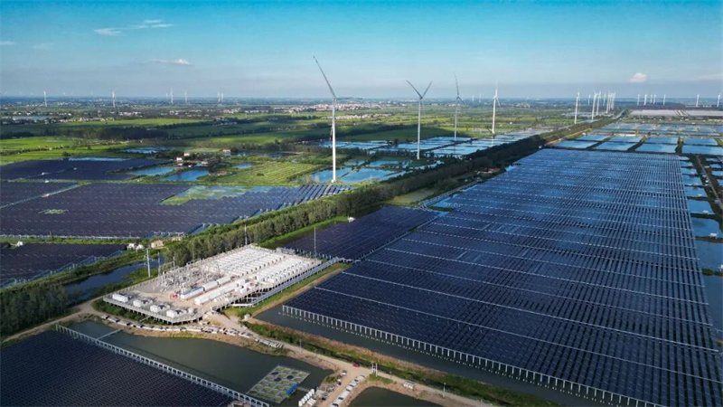 亚洲最大柔性支架专利应用“渔光一体”光伏电站——天门通威光伏全景。彭阳摄