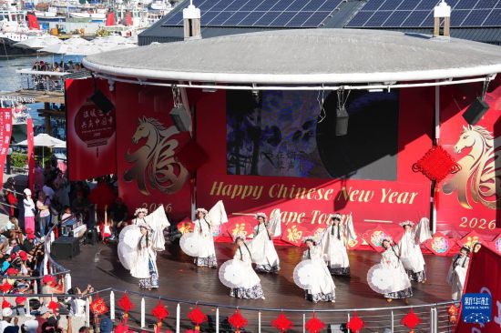 2月1日，舞者在南非开普敦维多利亚港区举行的中国年庆祝活动上表演中国传统舞蹈。新华社记者 王雷 摄